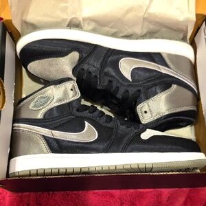 Youth Black and Silver Sneakers-Jordan 1 Retro High OG Satin Shadow